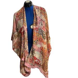 Simply Noelle Pink Orange Floral Kimono Cover Up Bohemian Style One Size SEE DES